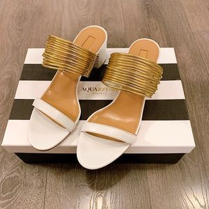 AQUAZZURA
Women's Gold Rendez-vous Sandals In White. Size 38